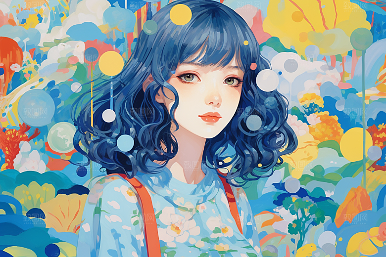 多巴胺女孩形象彩色插画