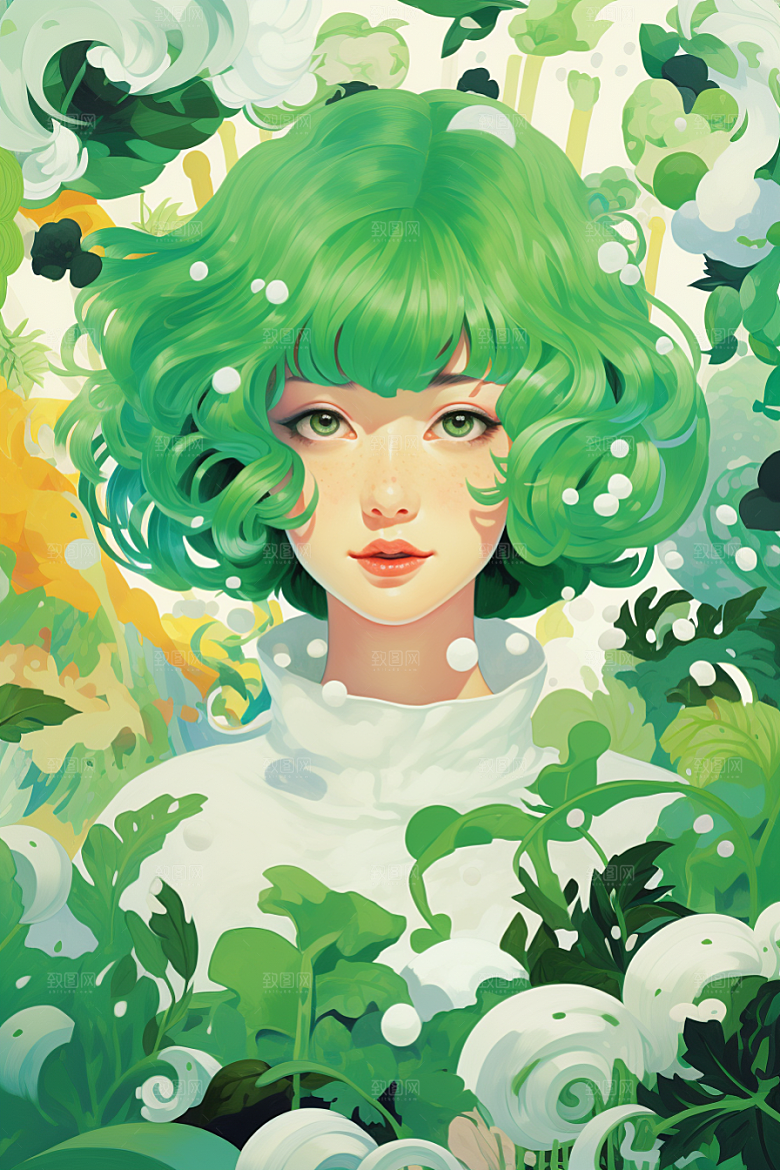 多巴胺女孩可爱高清插画
