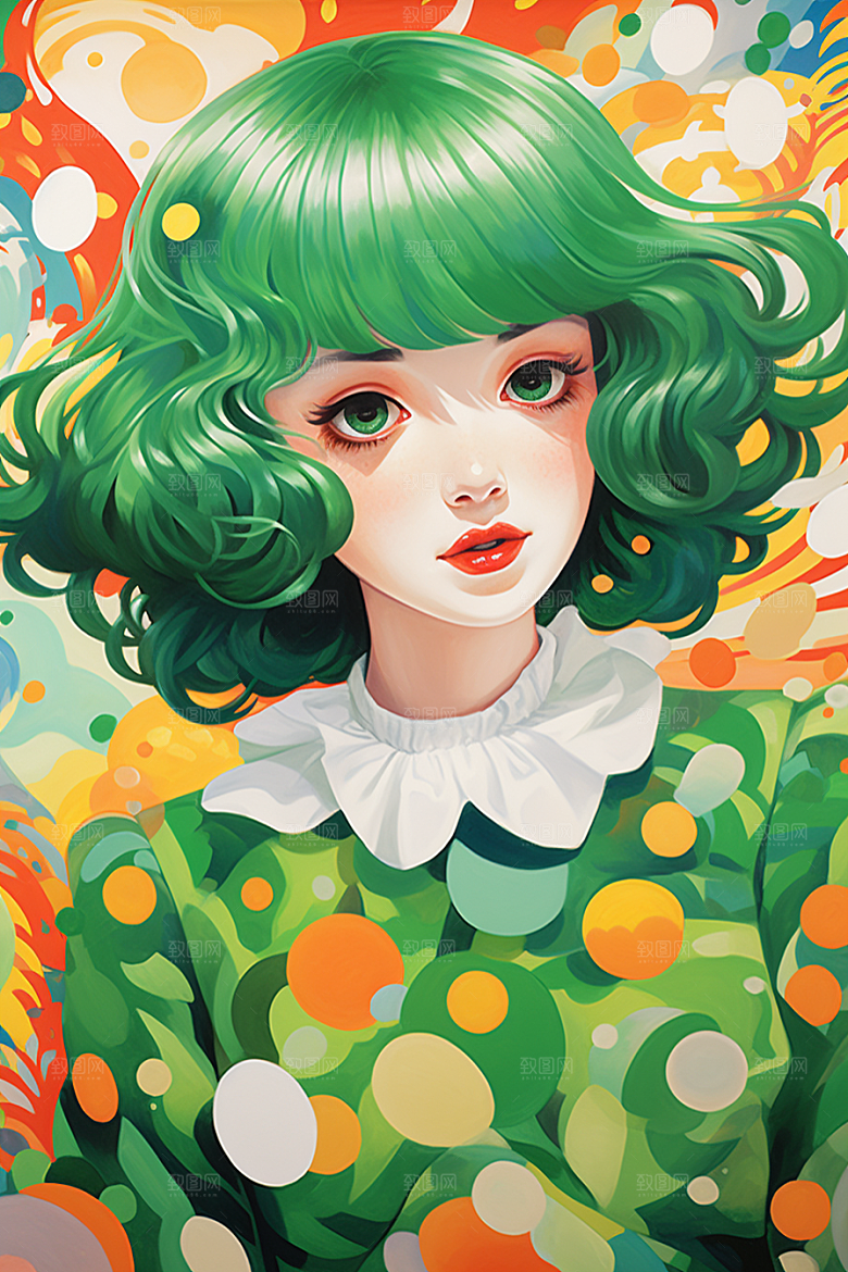多巴胺女孩可爱五彩斑斓插画