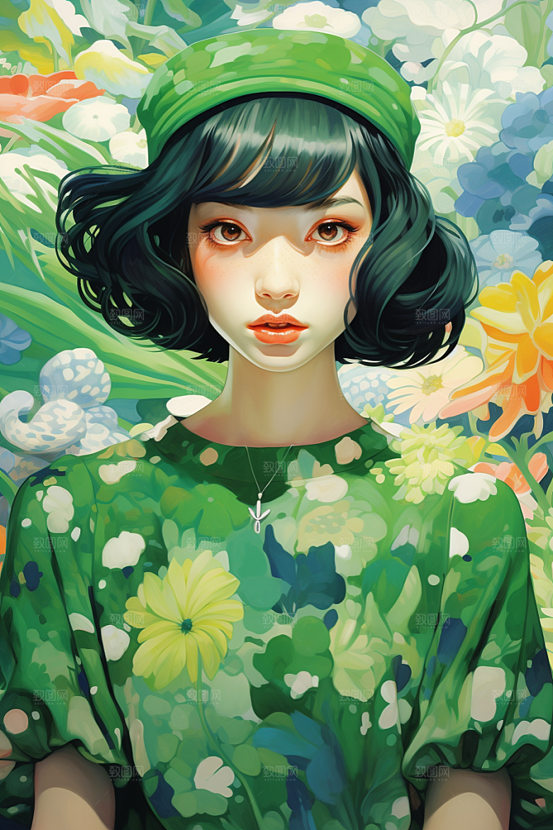 多巴胺女孩艺术感形象插画