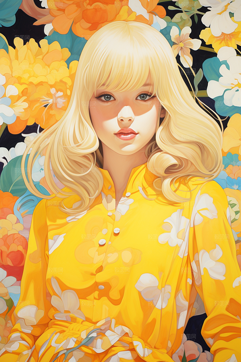 多巴胺女孩缤纷形象插画