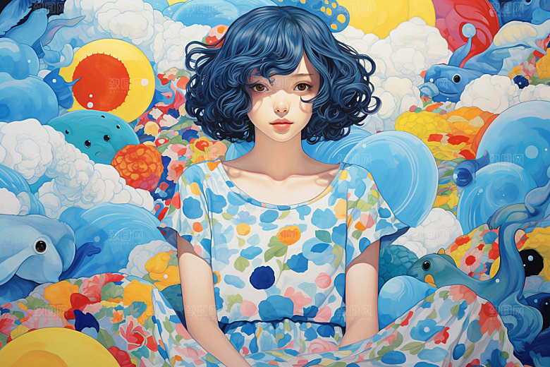 多巴胺女孩高清形象插画