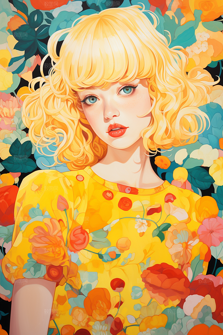 多巴胺女孩手绘缤纷插画