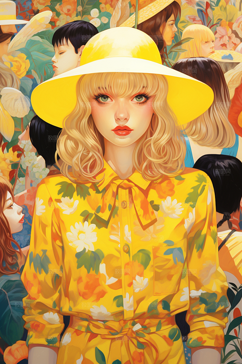 多巴胺女孩可爱高清插画