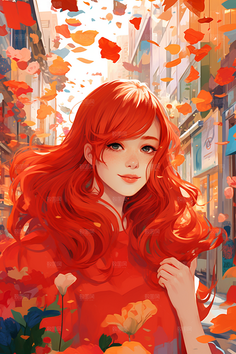 多巴胺女孩艺术感缤纷插画