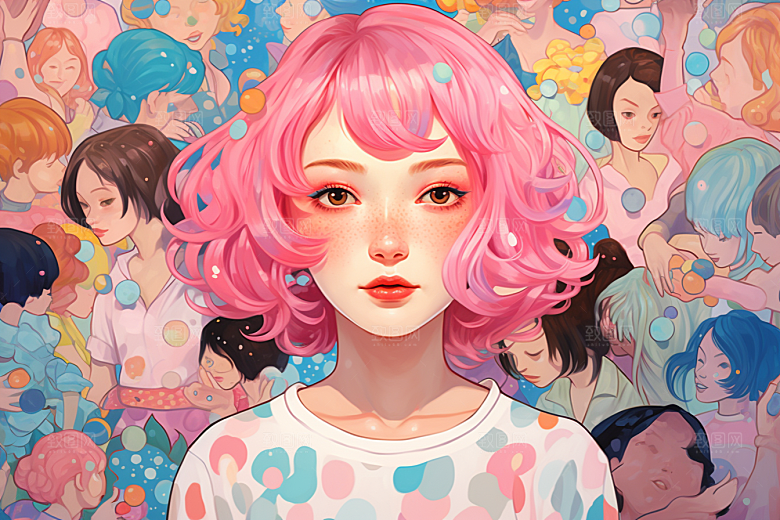 多巴胺女孩形象艺术感插画