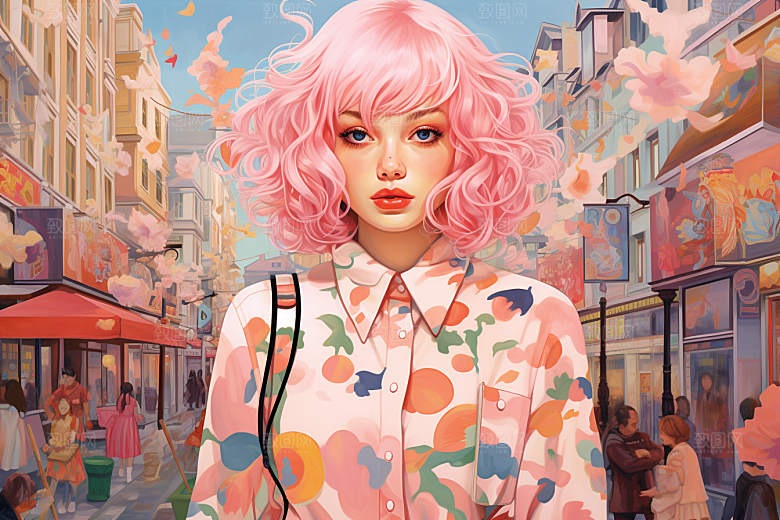 多巴胺女孩穿搭彩色插画