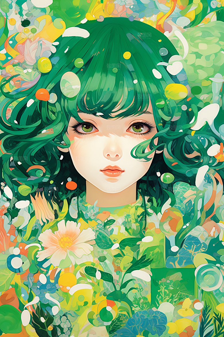 多巴胺女孩五彩斑斓艺术感插画