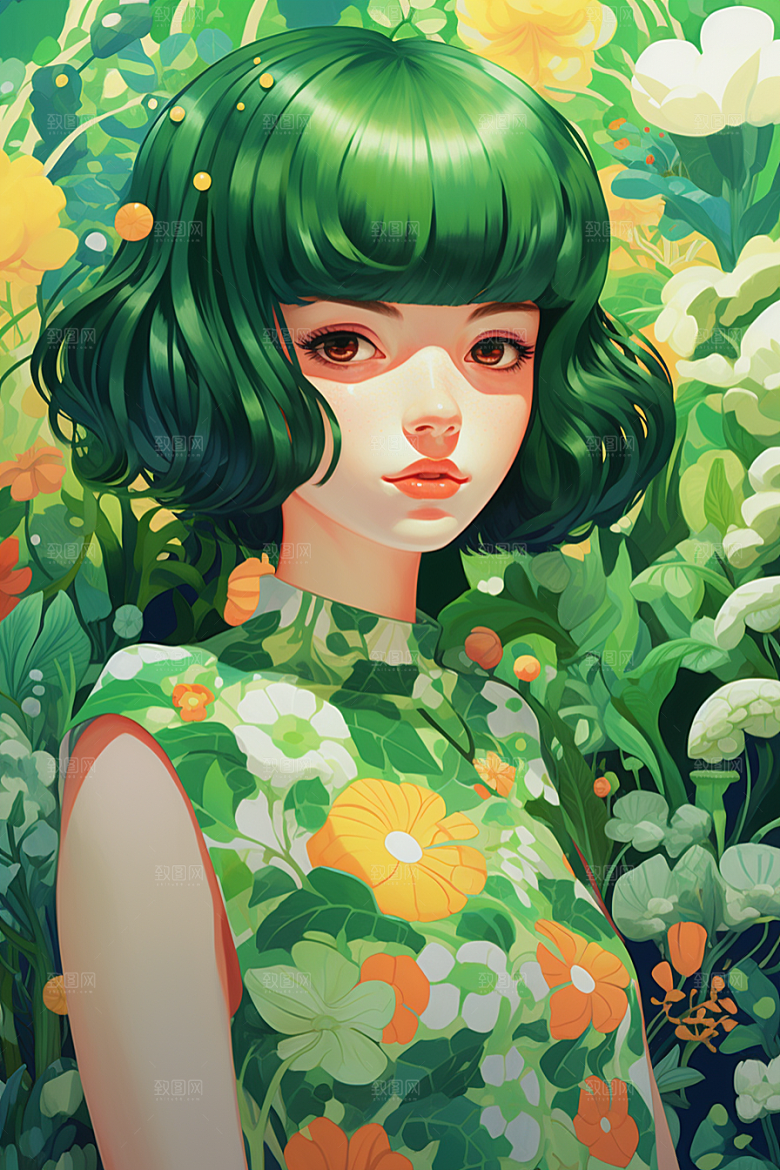 多巴胺女孩五彩斑斓艺术感插画