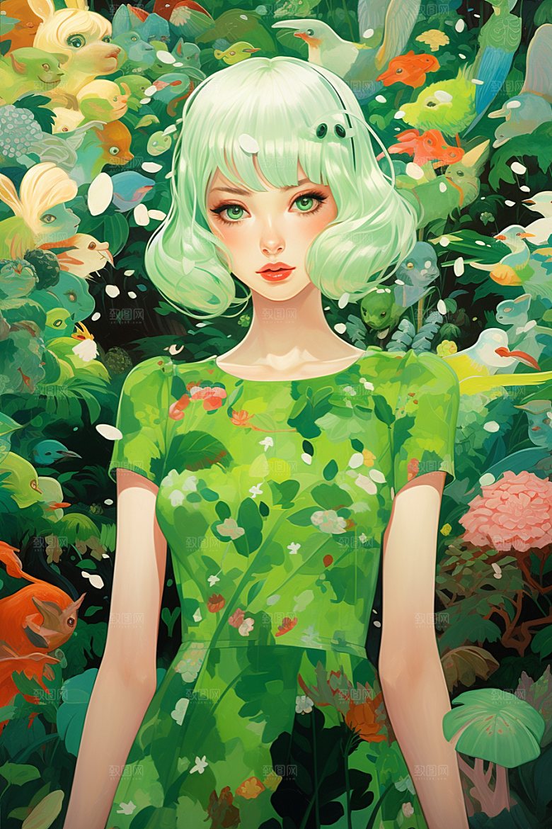 多巴胺女孩少女高清插画