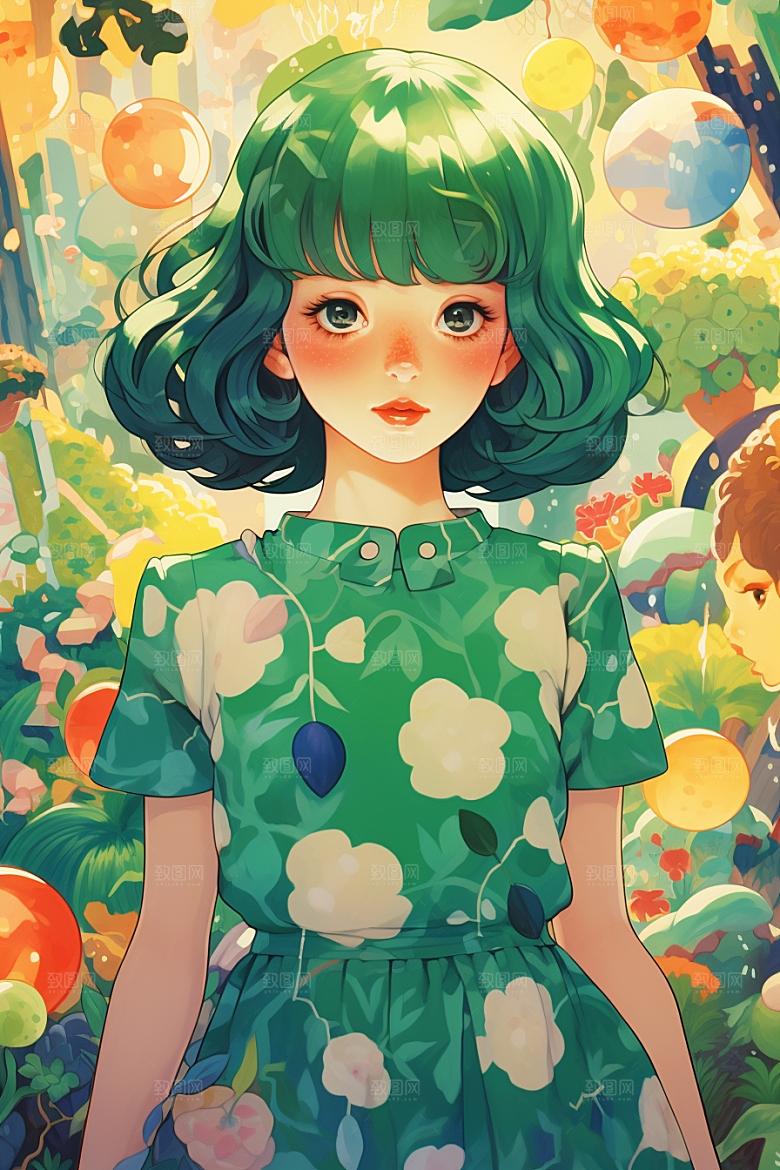 多巴胺女孩五彩斑斓彩色插画