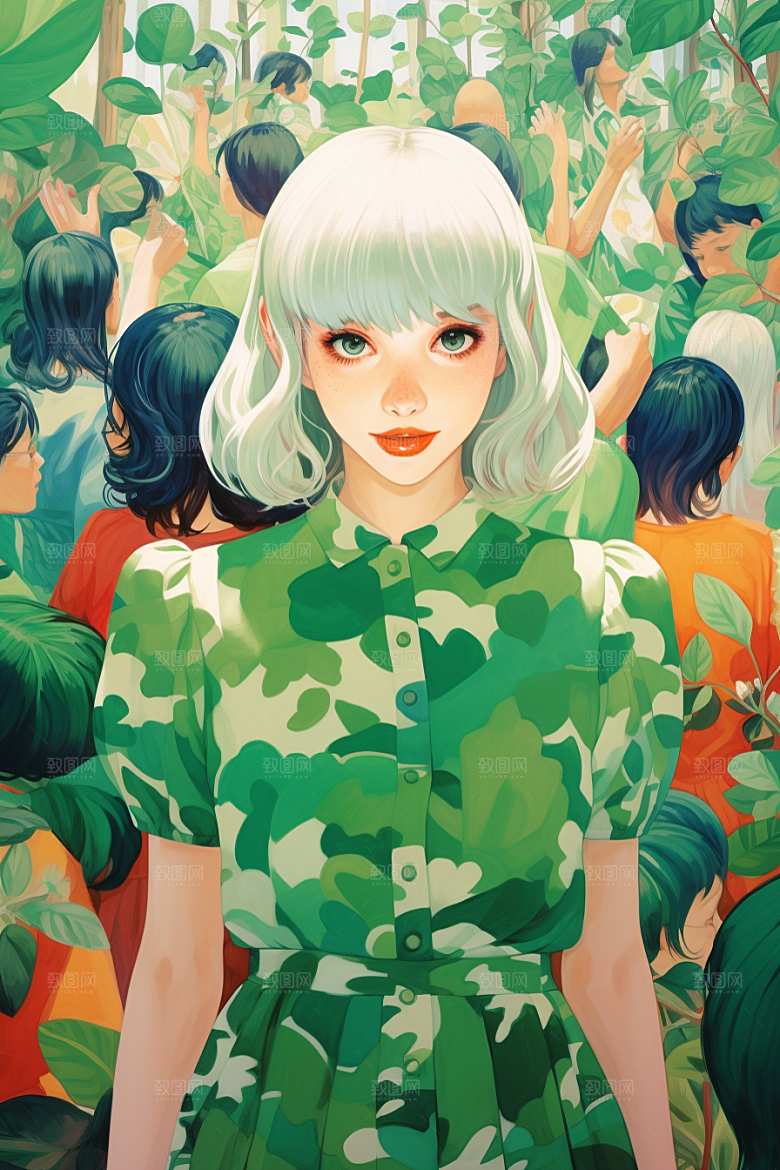 多巴胺女孩少女艺术感插画