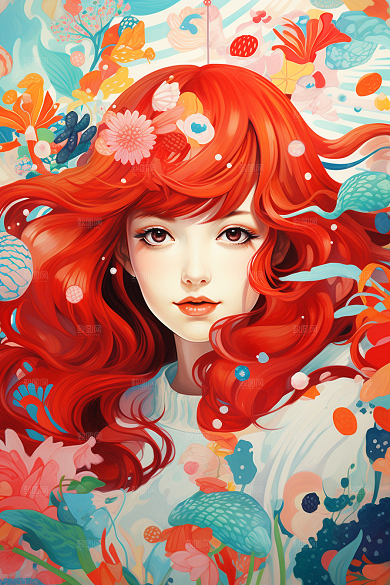 多巴胺女孩艺术感缤纷插画