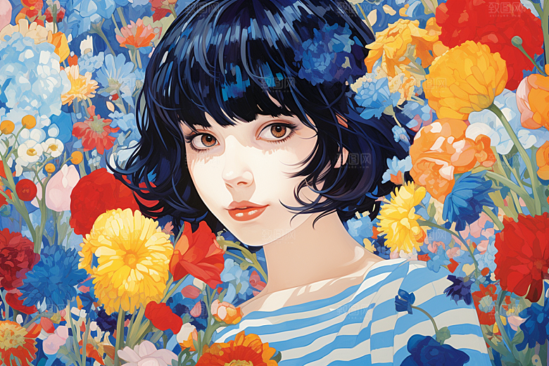 多巴胺女孩五彩斑斓可爱插画
