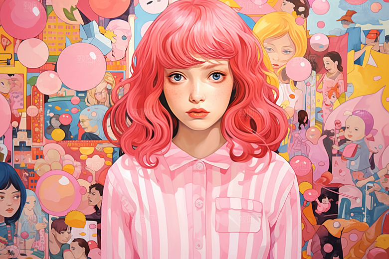 多巴胺女孩少女艺术感插画