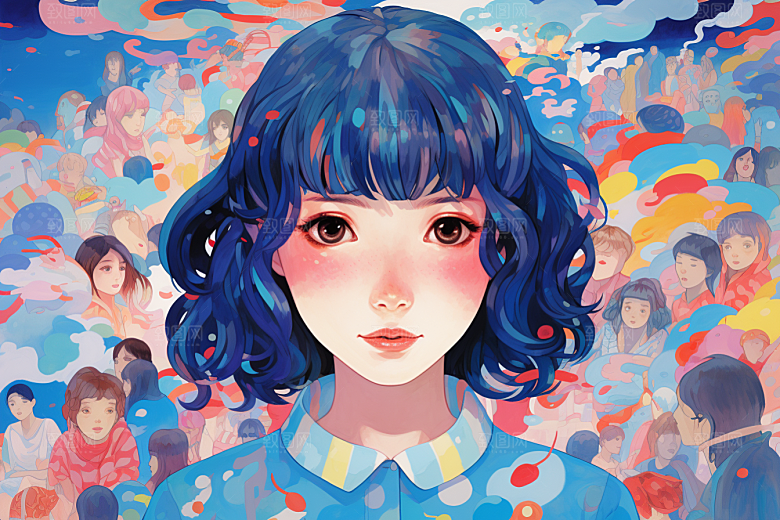 多巴胺女孩缤纷形象插画