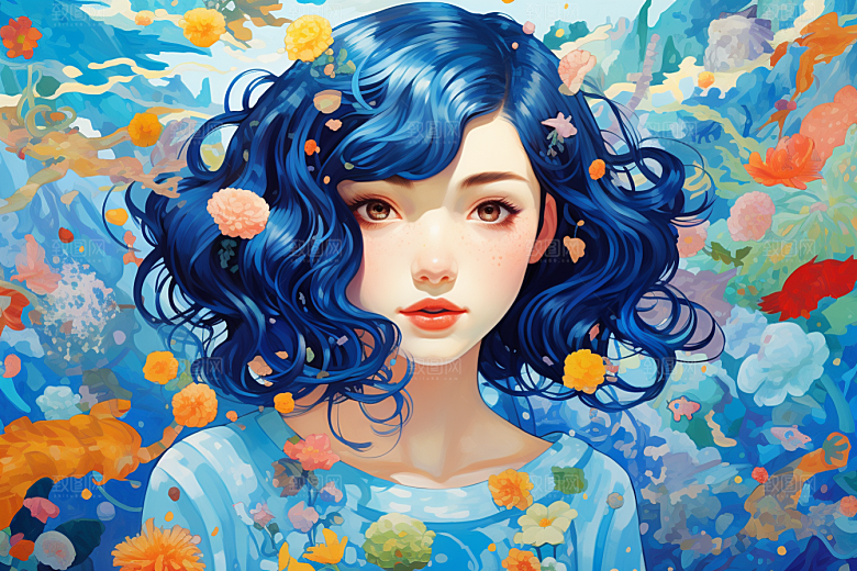 多巴胺女孩手绘高清插画