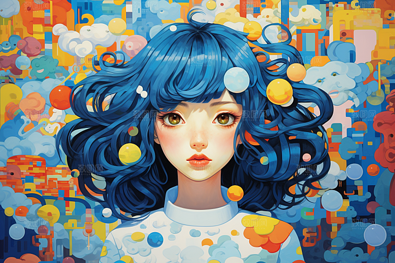多巴胺女孩形象手绘插画