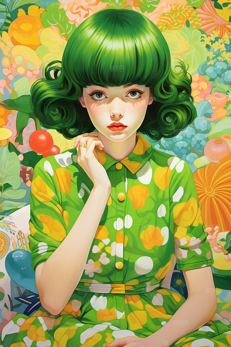 多巴胺女孩缤纷艺术感插画