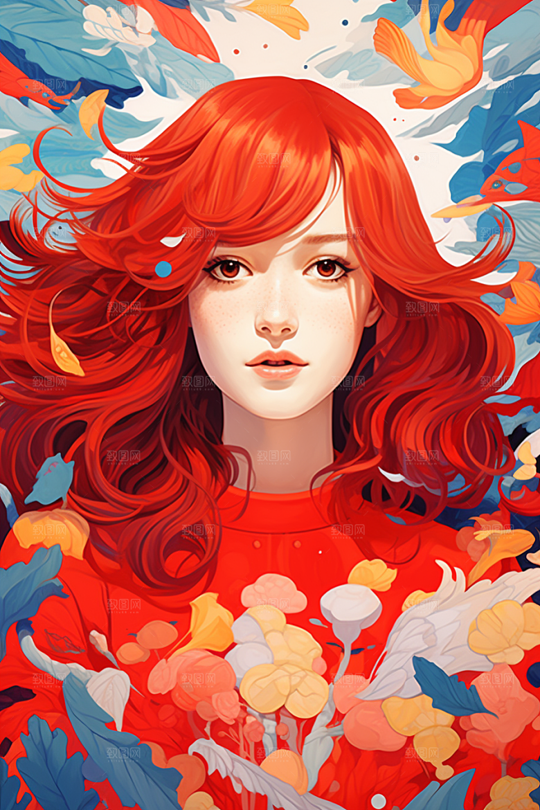 多巴胺女孩少女彩色插画