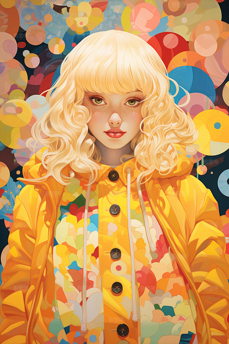 多巴胺女孩少女五彩斑斓插画