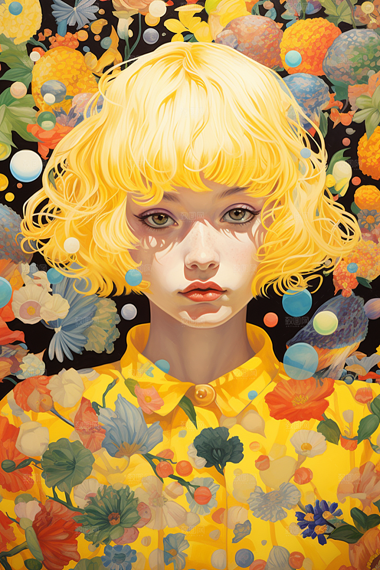 多巴胺女孩五彩斑斓形象插画