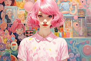 多巴胺女孩彩色穿搭插画