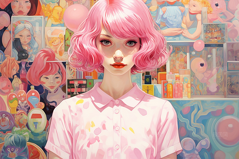 多巴胺女孩彩色穿搭插画