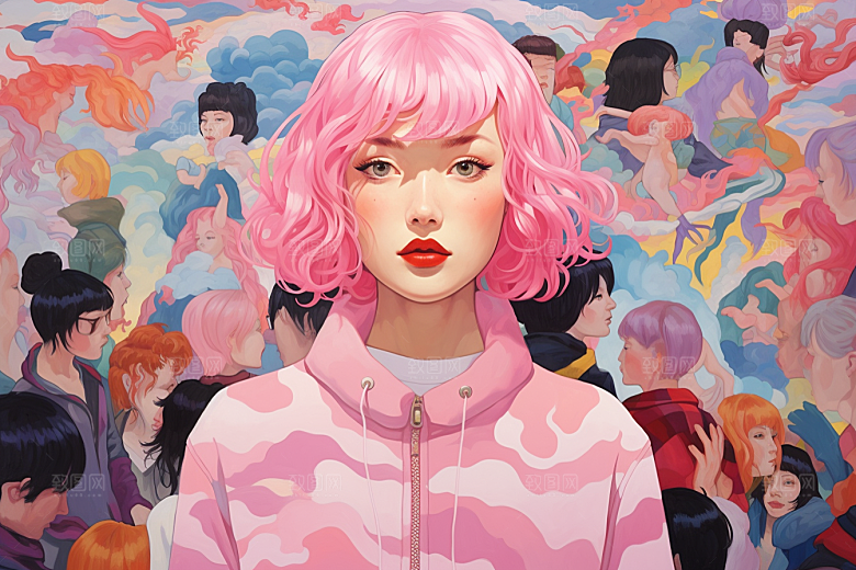 多巴胺女孩手绘艺术感插画