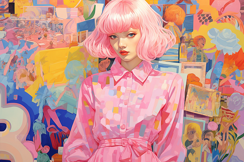 多巴胺女孩可爱艺术感插画