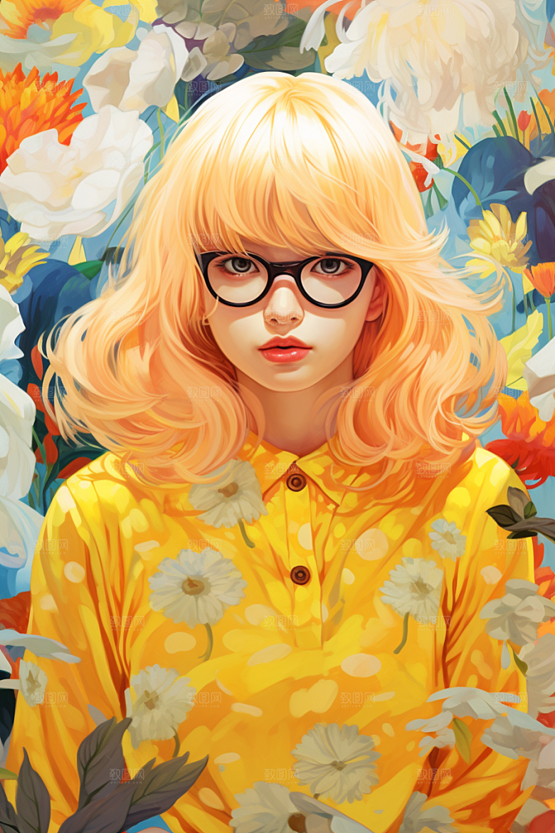 多巴胺女孩缤纷可爱插画