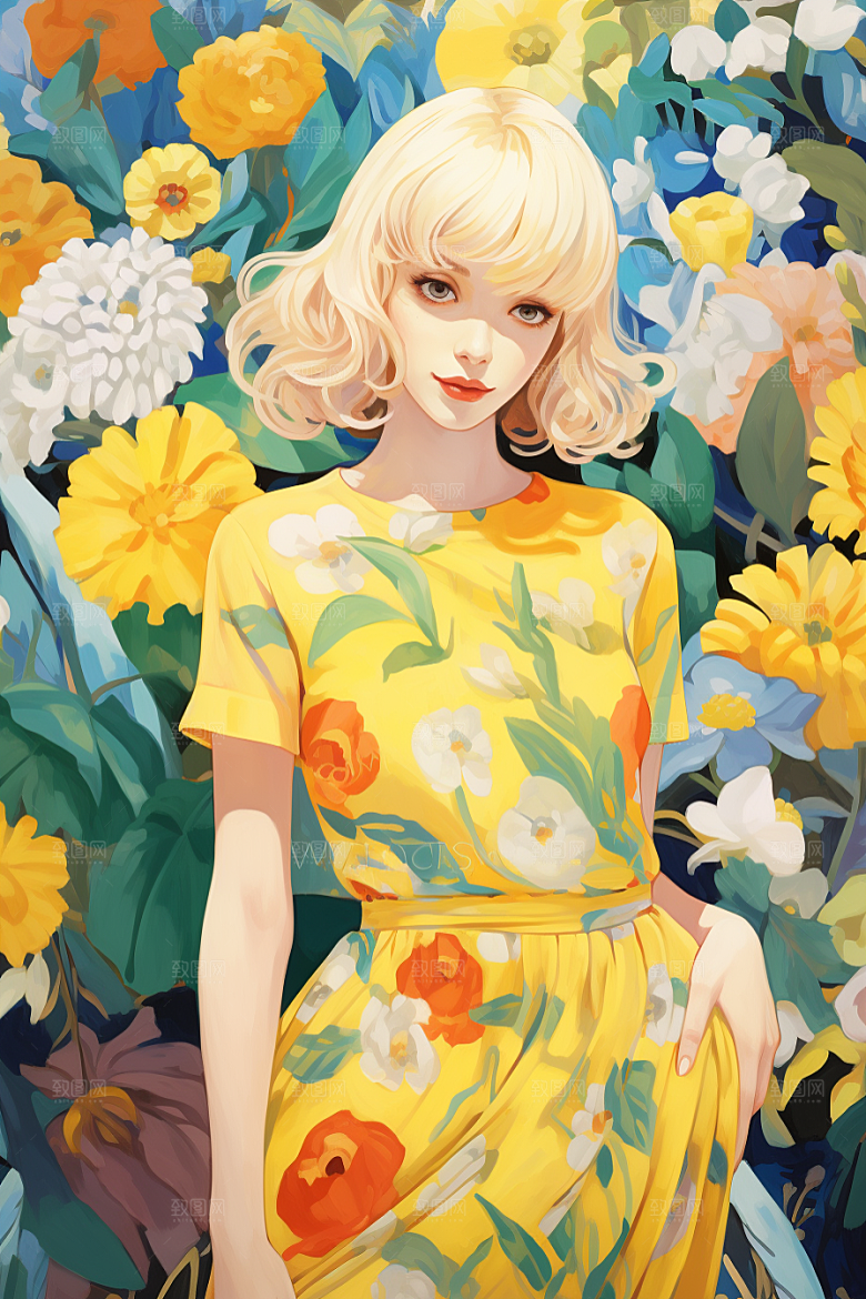多巴胺女孩少女手绘插画