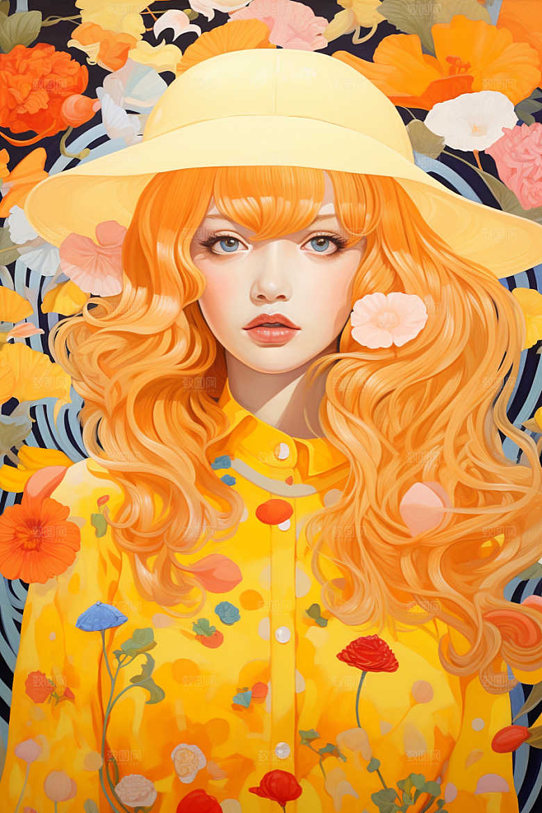多巴胺女孩可爱高清插画