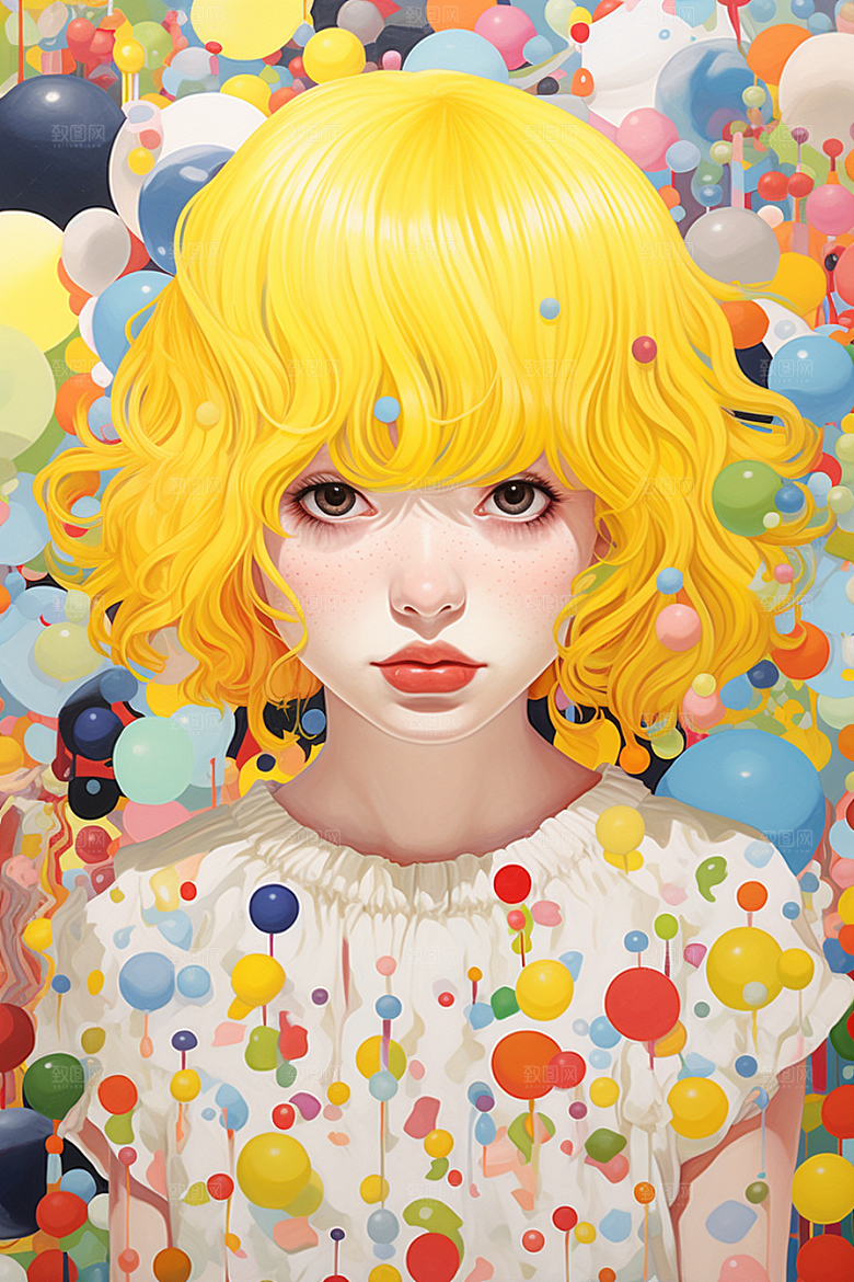 多巴胺女孩缤纷彩色插画