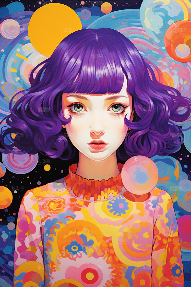 多巴胺女孩可爱高清插画