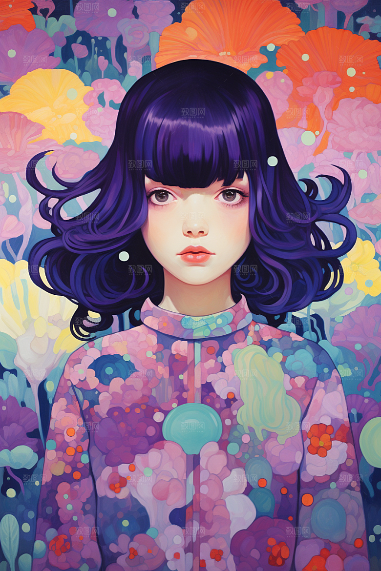 多巴胺女孩可爱彩色插画
