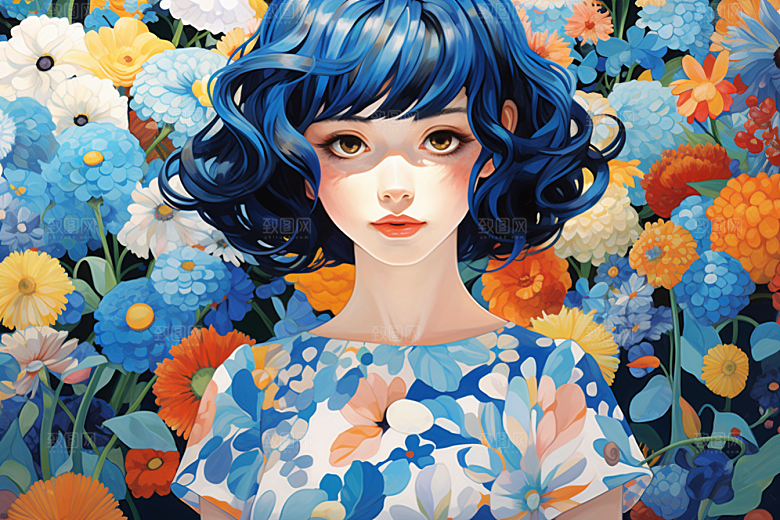 多巴胺女孩高清手绘插画