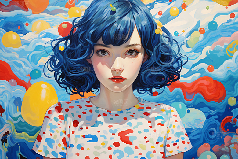 多巴胺女孩高清手绘插画