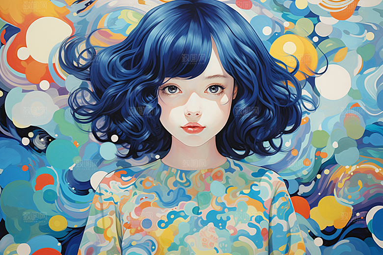 多巴胺女孩手绘艺术感插画