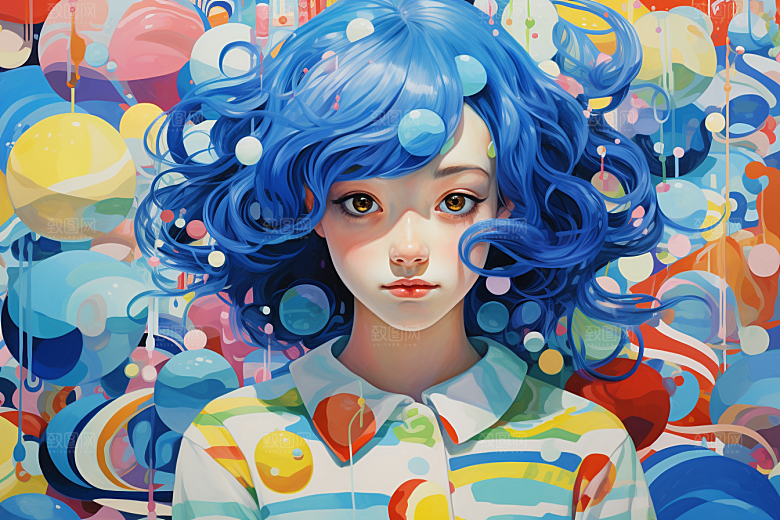 多巴胺女孩形象可爱插画