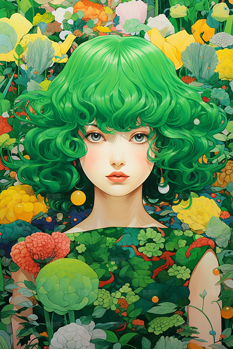 多巴胺女孩形象彩色插画