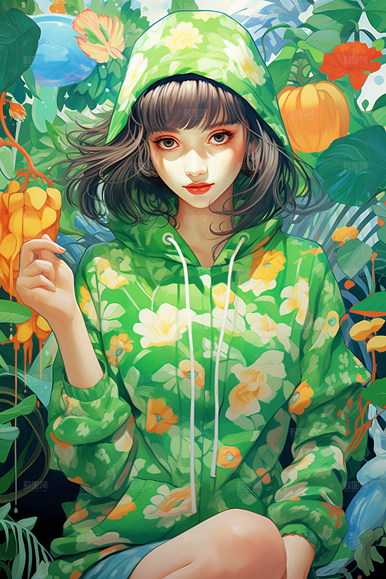 多巴胺女孩艺术感可爱插画