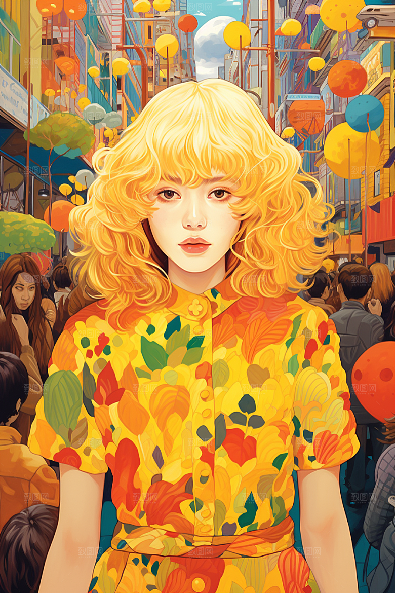 多巴胺女孩可爱高清插画