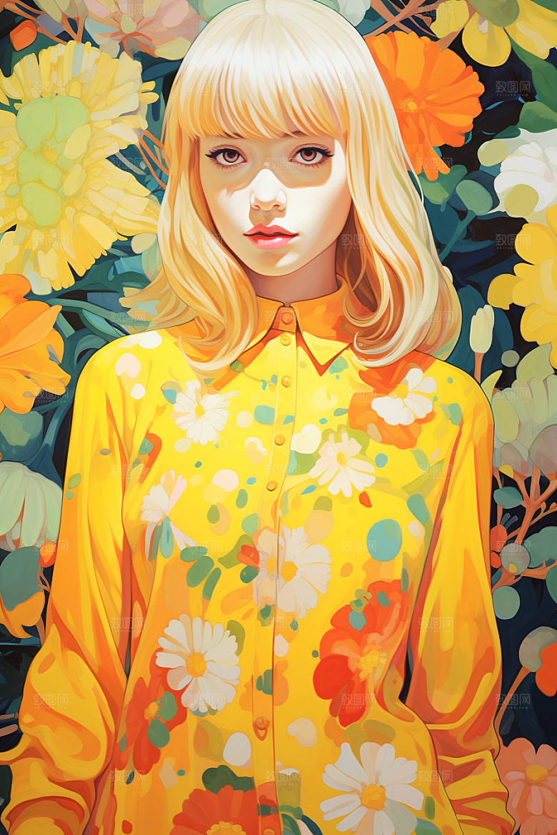 多巴胺女孩艺术感高清插画