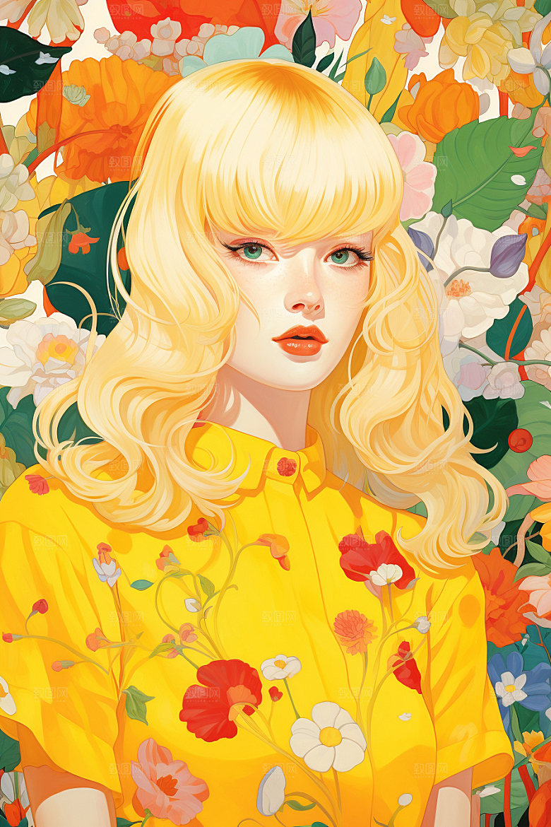 多巴胺女孩穿搭形象插画
