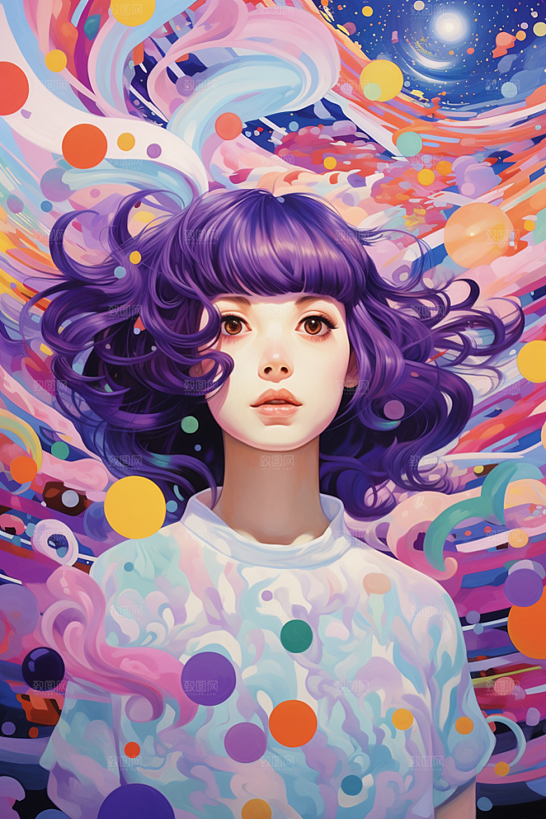 多巴胺女孩高清缤纷插画