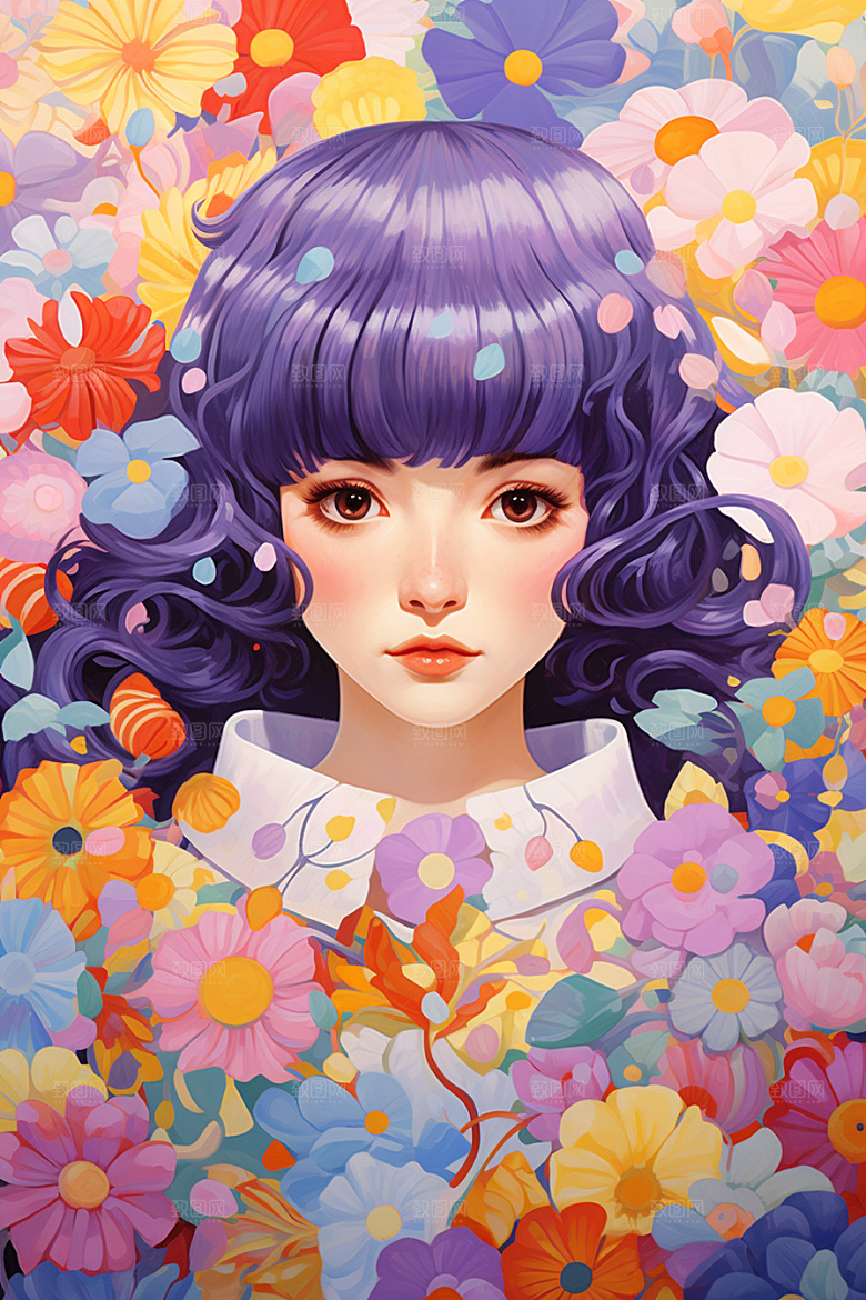 多巴胺女孩五彩斑斓穿搭插画