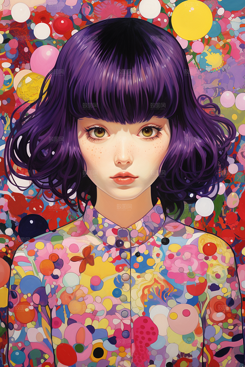 多巴胺女孩缤纷可爱插画