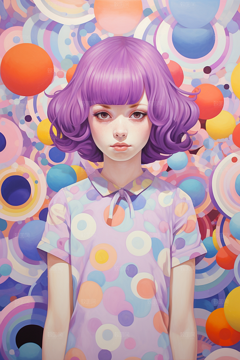 多巴胺女孩缤纷五彩斑斓插画