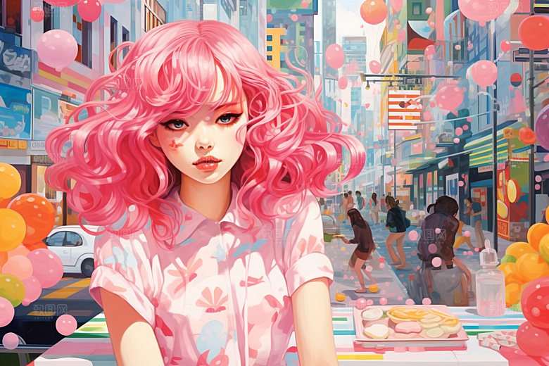 多巴胺女孩少女手绘插画